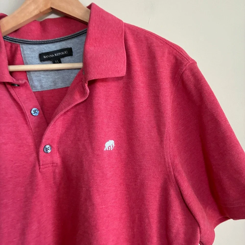 Banana Republic Elephant Logo Polo Shirt XL Red Mens Cotton Stretch